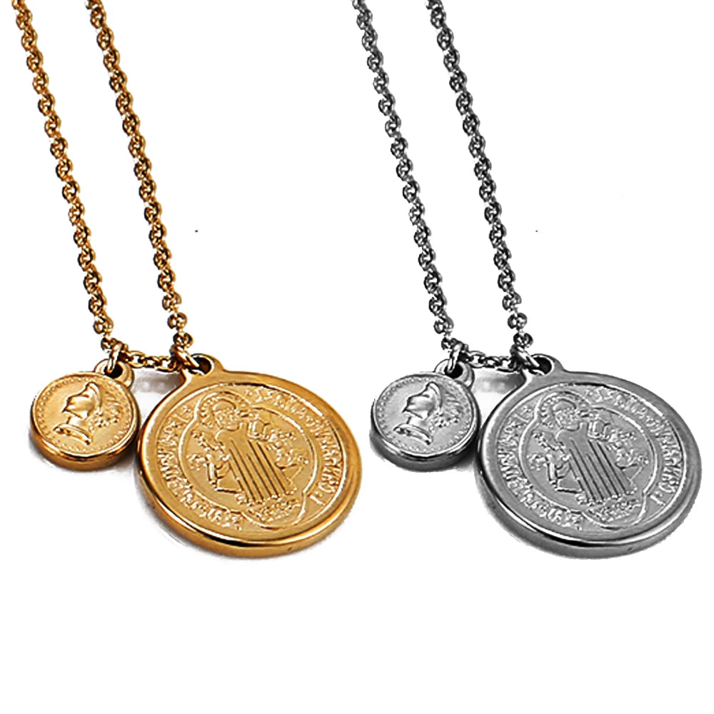 Religious St Benedict Catholic Medal Pendant Necklace Waterproof Stainless Steel Men Women Gold Jewelry Necklace