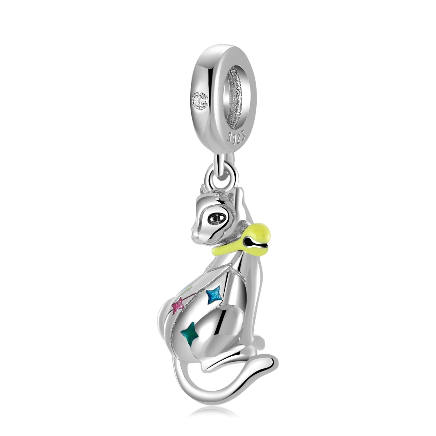 Yellow Bell Cat with Stars Pattern Pendant 925 Sterling Silver Jewelry Making Charm Bead for Women Bracelet Necklace Custom logo