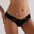 Fashion Women Body Jewelry Multi Layer Pearl Beads Pendant Belly Metal Chain Tassel Belt for Lady Decorative