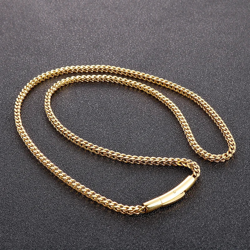 Men's Vintage Hip Hop 3mm Bone Chain Necklace Stainless Steel 18K Gold Plated Fashion Chains Jewelry-Manufacture Wholesale