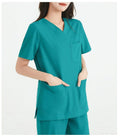 Women Solid Color Outfits Medical Uniforms Set V-neck Quick Dry Short Sleeve Nursing Working Nurse Suit Tops+Loose Pants