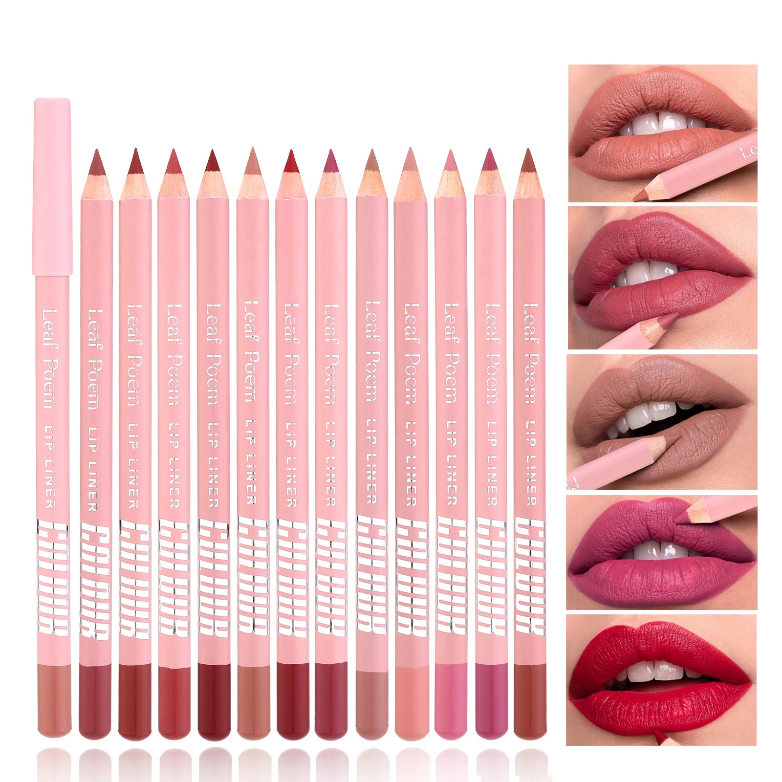 Bulk Vegan Pink Wood Long-Lasting Semi-Matte Creamy Vegan Lip Liners Pen Set Custom Logo Lipliner Private Label