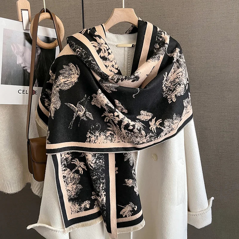 Newest Arrival 2023 Luxury Designer Blanket Pashmina Shawls for Women Winter Warm Double-side Soft Cashmere Feeling Scarves