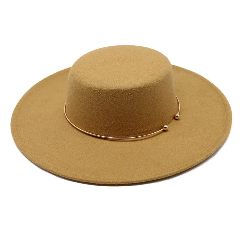 Solid Color Autumn Winter New Thickened Flat-top 10cm Wide Brim Fur Felt Fedora Hats for Men Women