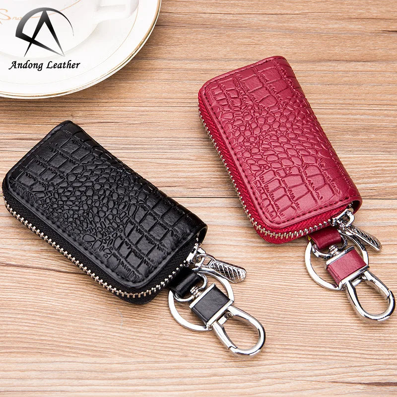 Andong Crocodile Pattern Men Car Key Bag Holder Genuine Cow Leather