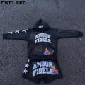 Custom Streetwear Distressed Applique Patch Embroidery Vintage Acid Wash Hoodie and Shorts 2 Pieces Set Sweatsuit Men