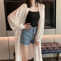 Medium Long Plus Size Thin Casual Loose Summer Sun Protection Beach Blouse Chiffon Raglan Sleeve Woven Breathable Simple Shirt