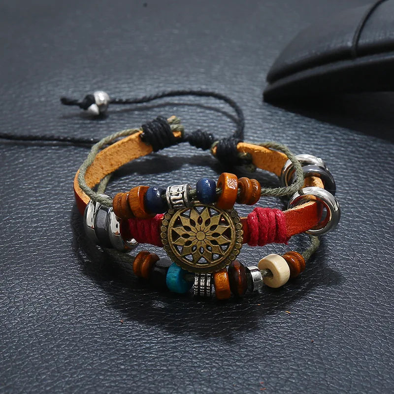 New Retro Multi-layer Brown Leather Bracelet for Men and Women Charm Style Hand Chain Accessory Fashionable Bangles
