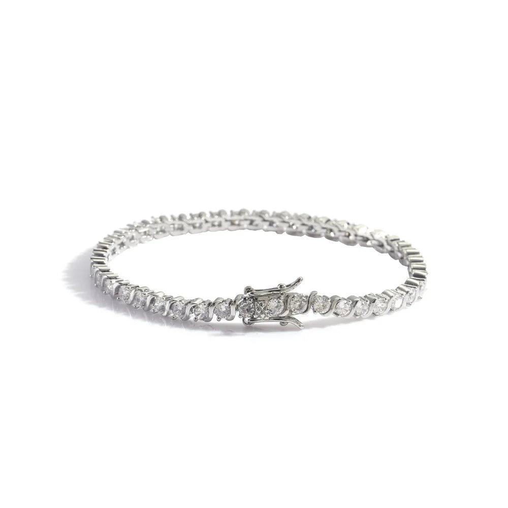 Silver Round 3mm Cubic Zirconia Hiphop Tennis Bracelet 2 Prong Setting Diamond Wave Shape Gold Plated Jewelry Party Gift