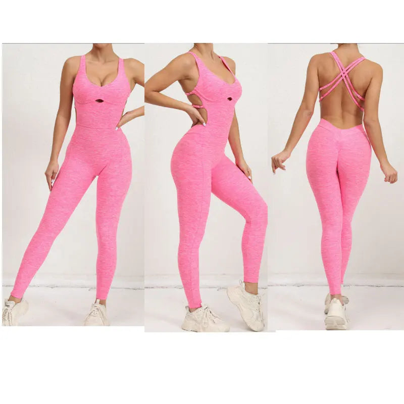 Cross Adjustable Shoulder Strap One Piece Yoga Dress Dance Work Out Jumpsuit Sweetheart Elastic Tight Bodysuit