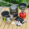 Portable Pot Set with Mini Stove and Fork-spoon Set Suitable for Backpacking  Hiking and Picnics.