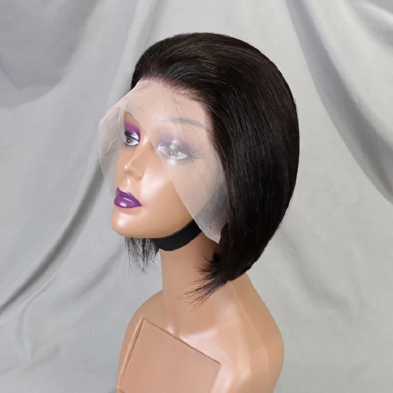 Wholesale Peruvian Straight Short Bob Wigs 100% Human Hair Pixie Cut Transparent Lace Wig for Women Full Frontal 13*4 Bob Wig