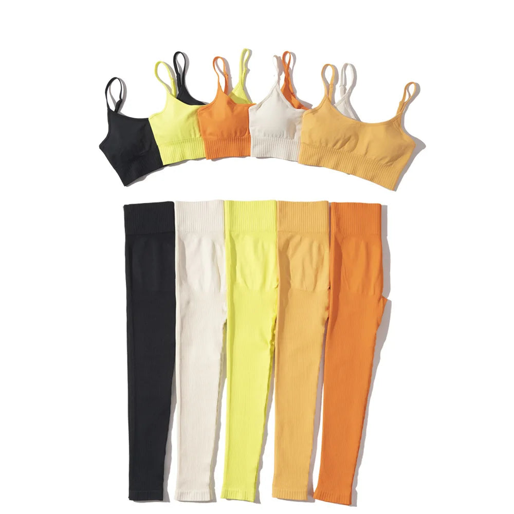 Private Label Seamless Ribbed High Waist Yoga Set for Women Gym Workout