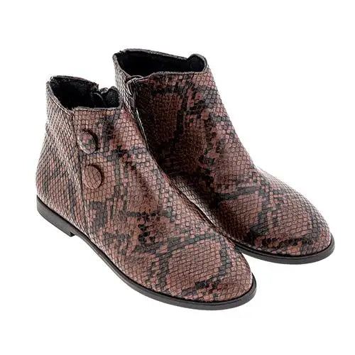 Choozii  Wholesale Custom Fashion Snakeskin Print Leather Kids Girls Zip Boots Shoes