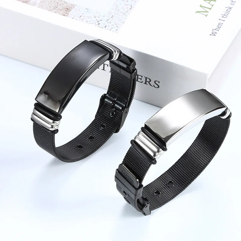 Wholesale Engrave logo Name Man Woman Black Metal Stainless Steel Id Bracelet