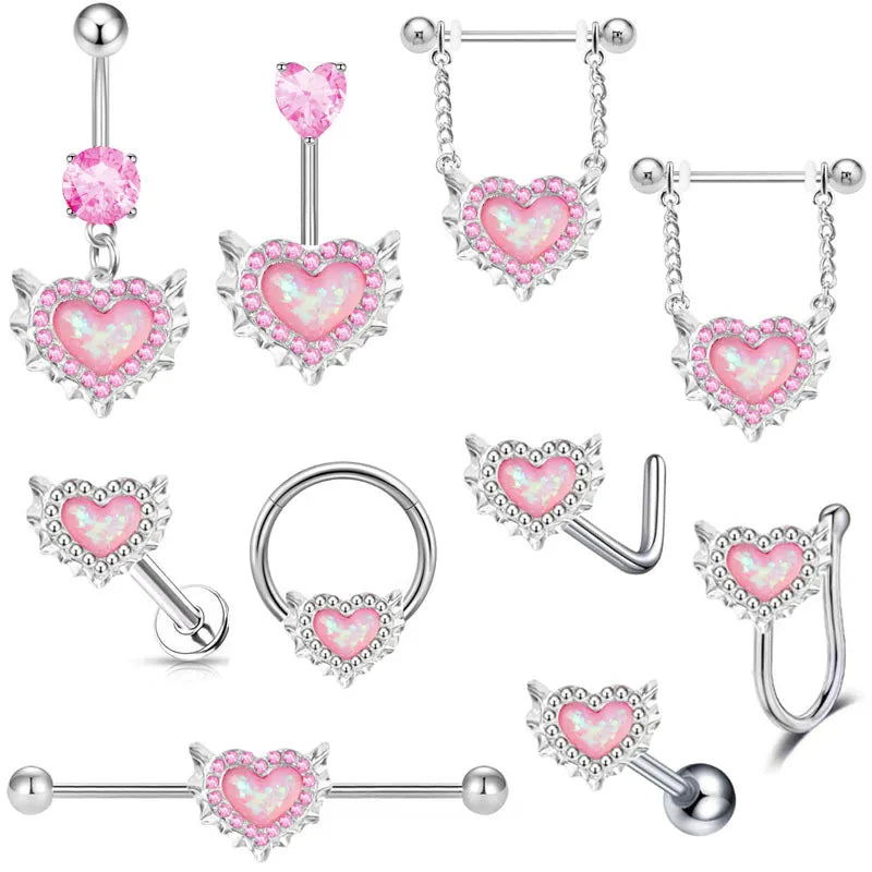 Fashion New Imitated Opal Anti-allergy Belly Ear Lip Piercing Jewelry Belly Ring Stainless Steel Jewelry
