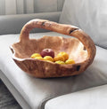Natural Wood Sharp Hand Carved Root Carving Fruit Basket Wood Root Carved Bowl With Handle