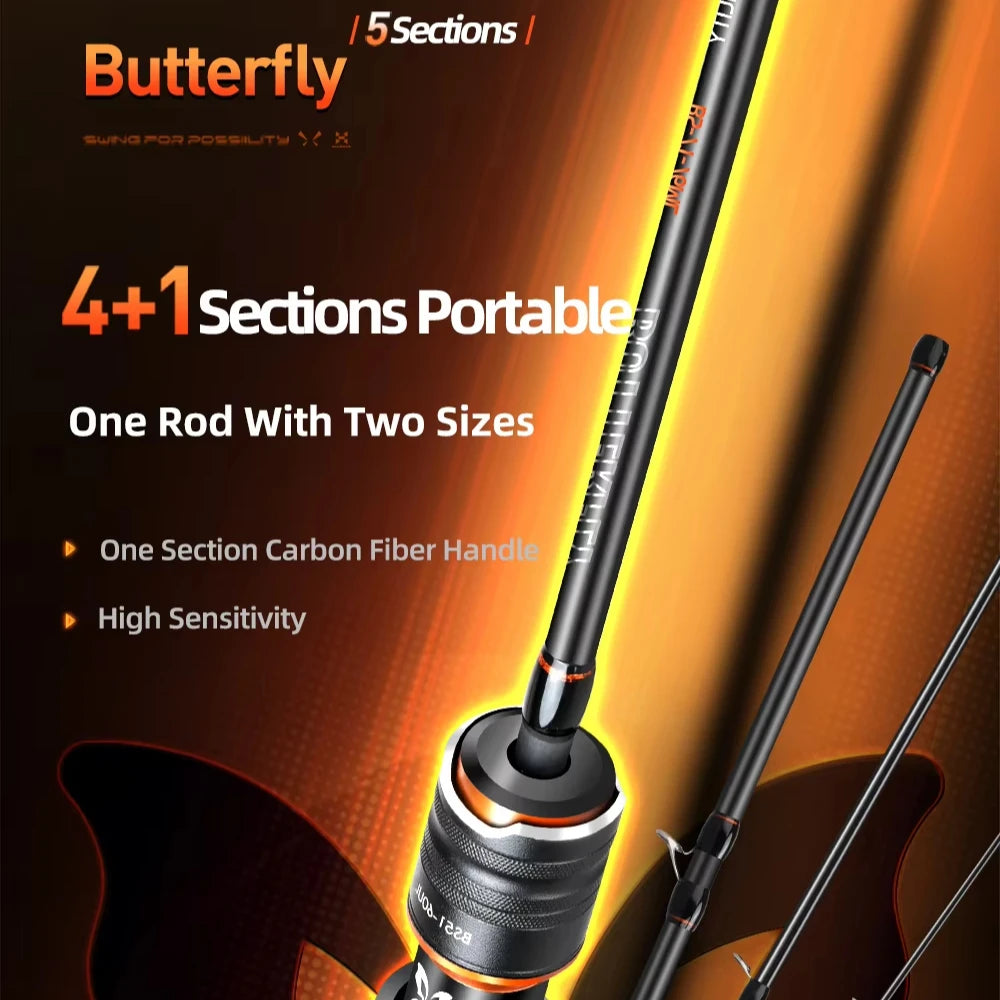 HISTAR Butterfly Multi-sections Fishing Rod FAST Action Lake Long Cast 4+1Sec High Carbon Ultra Light 1.55 2.28m Length