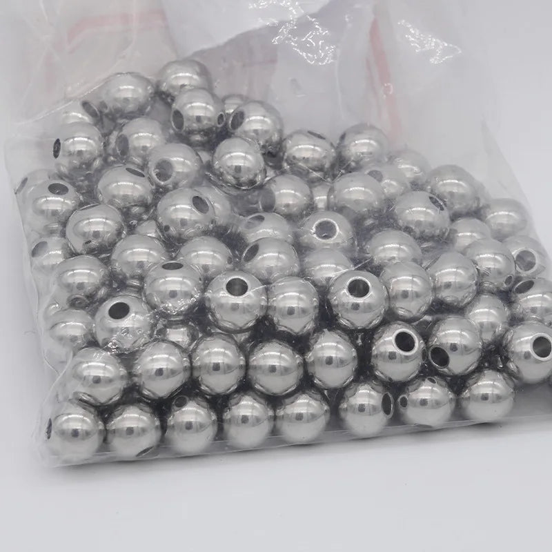 Spot Stainless Steel Perforated Beads Steel Beads Solid Pearlescent Face Bracelet Necklace Diy Wholesale