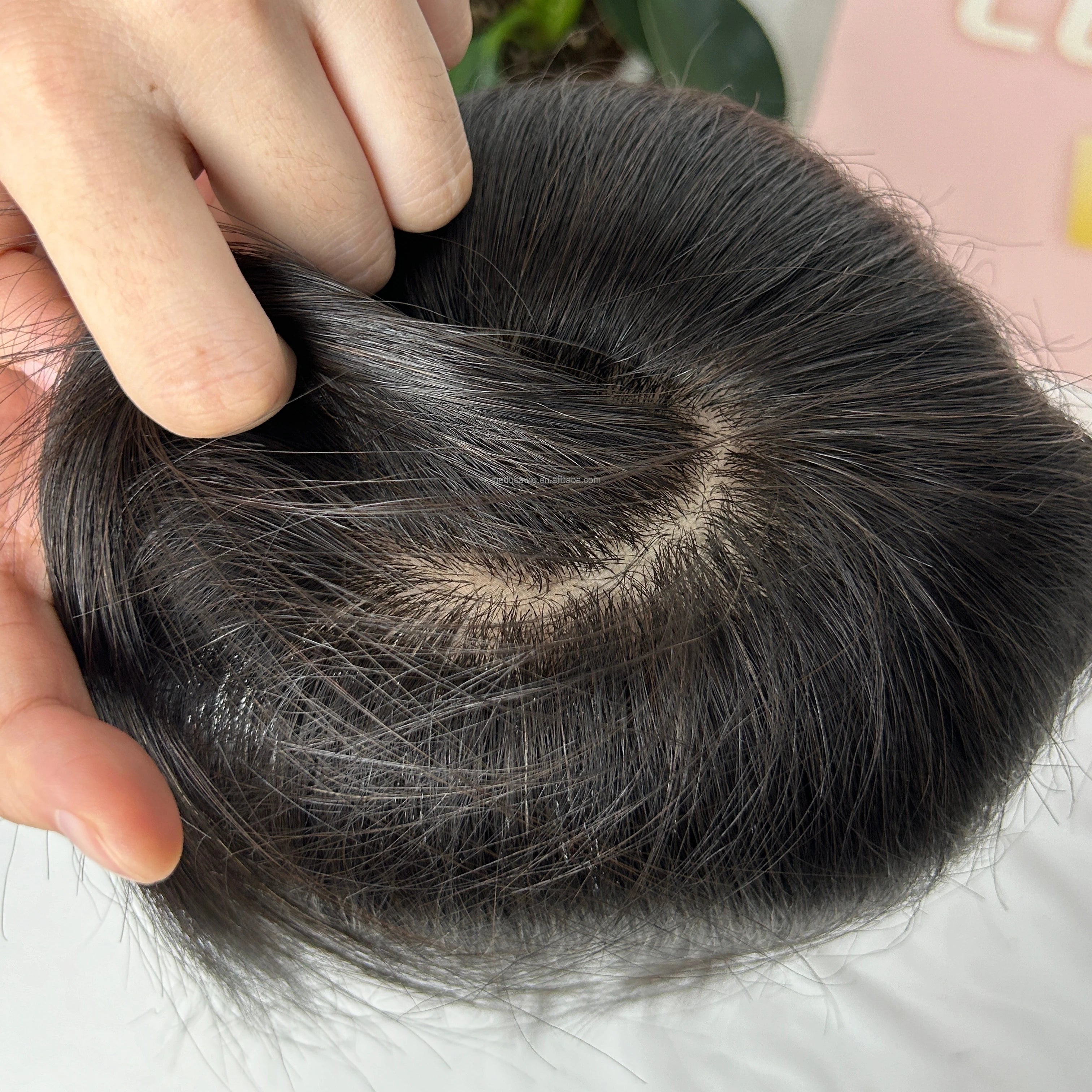 Hot Selling 100% Handmade Vietnamese Remy Hair Topper Transparent Silk Base Straight Toupee Stock