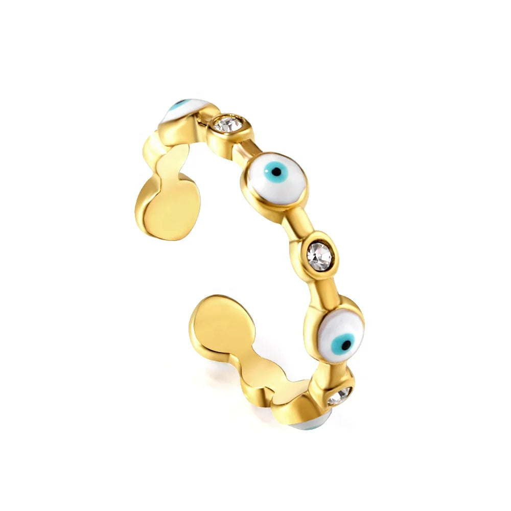 Pvd 18k Gold Plated for Girls Women 2023 Custom Fashion Jewellery Stainless Steel Devil Eye Open Ring