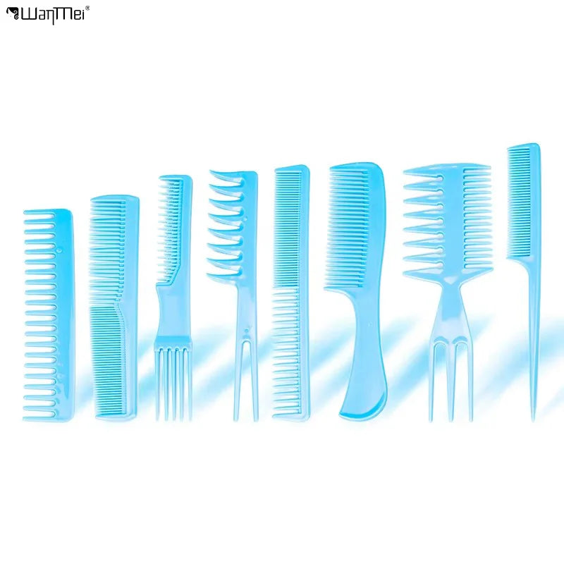 Wanmei Professional Salon 8Piece Styling Hair Plastic Comb Set Anti Static Hairdresser Wide Tooth Cutting Brushes Comb