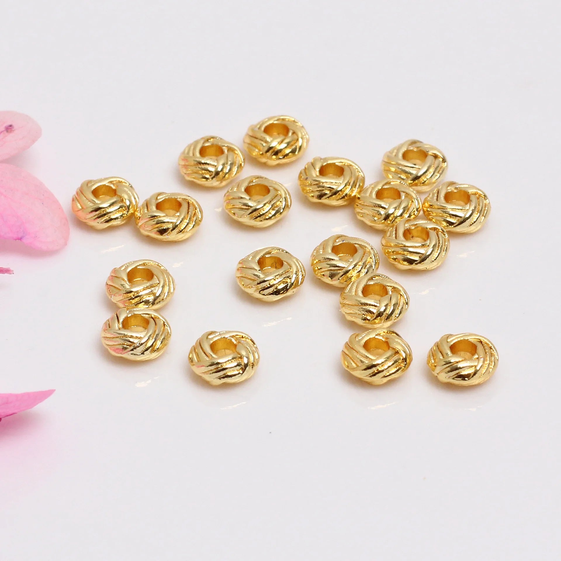 14K/18K Gold Plated Geometric Shape Dough Twists Wrapped Gold Beads DIY Accessories Necklace Bracelet Fanda Brand