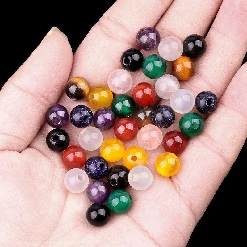 Mix Color 8mm Rose Quartz Red Green Yellow White Agate Tiger Eye DIY Accessories Materials Loose Beads 2mm Large Hole