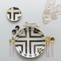 Creative Bone China Tableware Bowl Plates Sets White Gold Rim Ceramic High-end Crossroads Pattern Dinnerware Dinner Sets