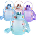 Hot popular plastic kawaii Water Bottle 1300ml Cute Big Belly Cup with straw and shoulder strap custom logo