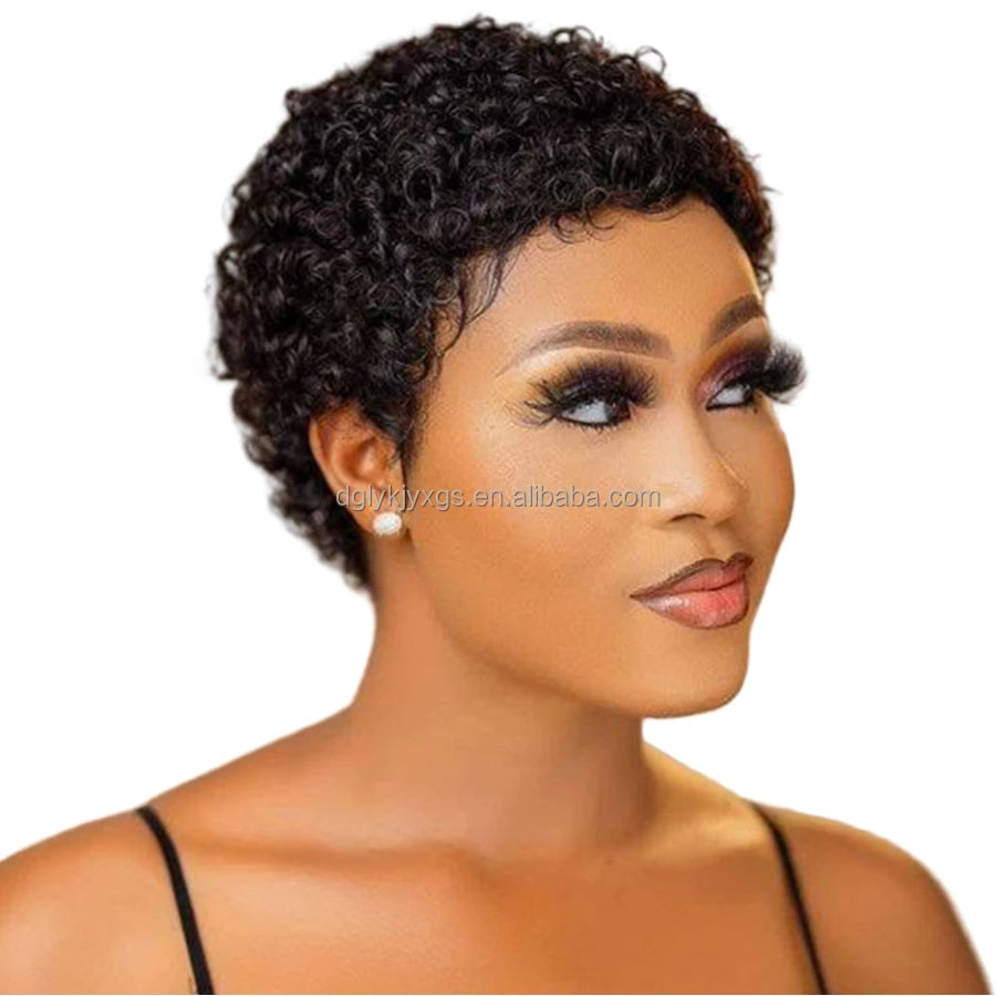 Pixie Cut Human Hair Wig Afro Curly Full Machine Made Cheap Short Cut Wigs No Lace Wig Human Hair for Women Hair