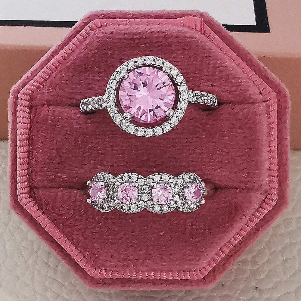 SC Fashion Blink Diamond Rings Trendy Silver Wedding Rings for Woman Stylish Pink White Square Zircon Rings to My Dauther