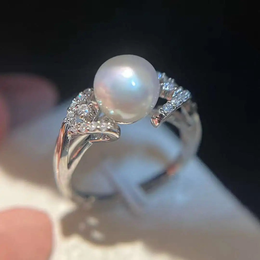 Temperament Brass 18K Gold Plated Double Sword Ring 7-8MM Natural High Quality Freshwater Pearl Trendy Women's Birthday Gift