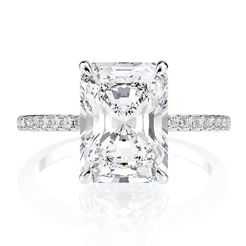 925 Sterling Silver Sparkling Real Big 4ct Moissanite Diamond Radiant Cut Rectangular Ring Engagement Luxury Jewelry for Women