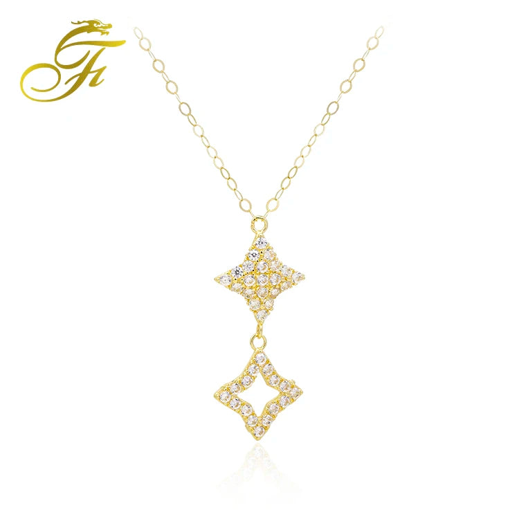 18K Gold Filled Four-Pointed Star Pendant Necklace for Women Korean Style Zircon Stone with Link Chain for Weddings