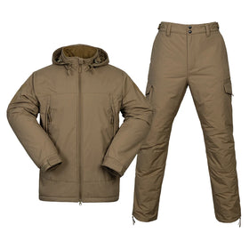 Men's Tactical Winter Jacket Pants Set Waterproof Breathable Camouflage Fleece Lined Warm Hooded Coat for Hunting Hiking