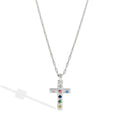 Sterling Silver Dainty Rainbow Cross Necklace Small Crucifix Necklace Everyday Necklace Art Deco Religious Gift for Her