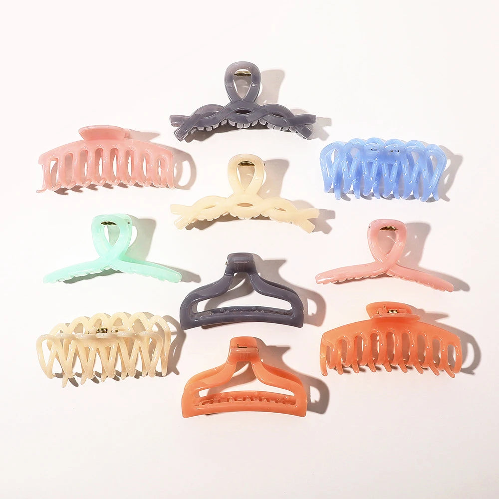 Korean Solid Jelly Color Hollow Acrylic Hair Clip Claw Girl Large Shark Hair Clamp Clip Simple Translucent Hair Claw Clips