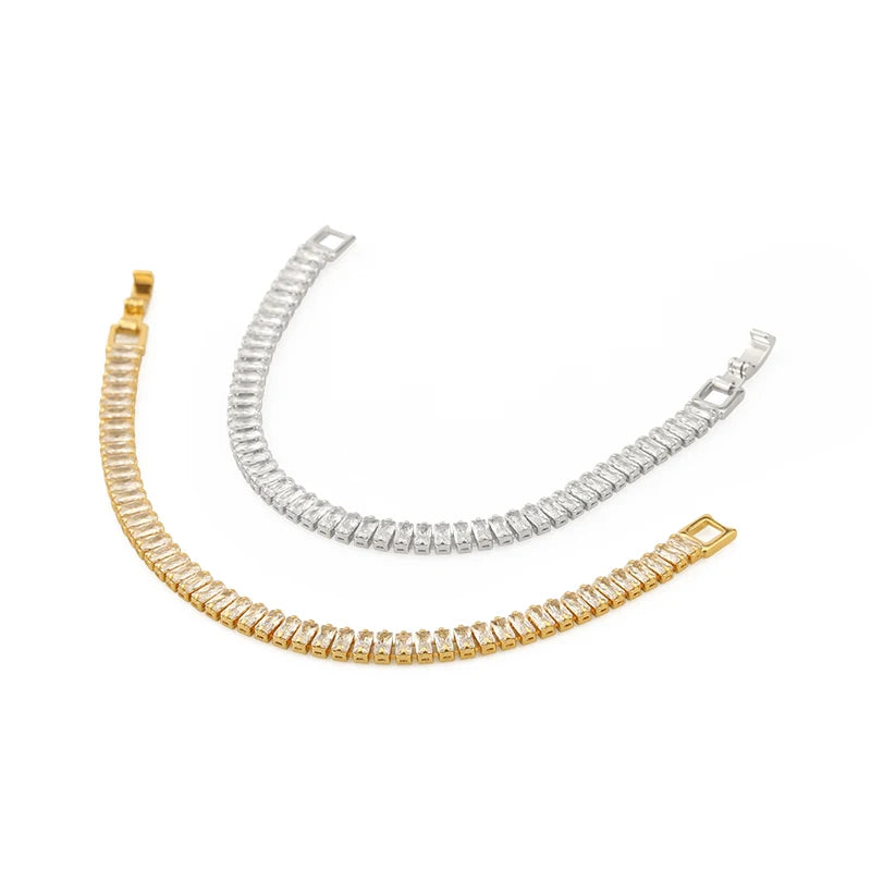 Trendy Fashion Full Zircon Tennis Bracelet Luxury Elegant Gold Color Bracelet Jewelry for Women Lady