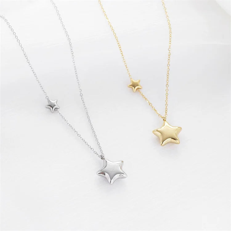 Custom Dainty Luxury High Polish Gold Plated Stainless Steel Star Charm Link Chain Pendant Necklaces for Anniversary Party Gifts