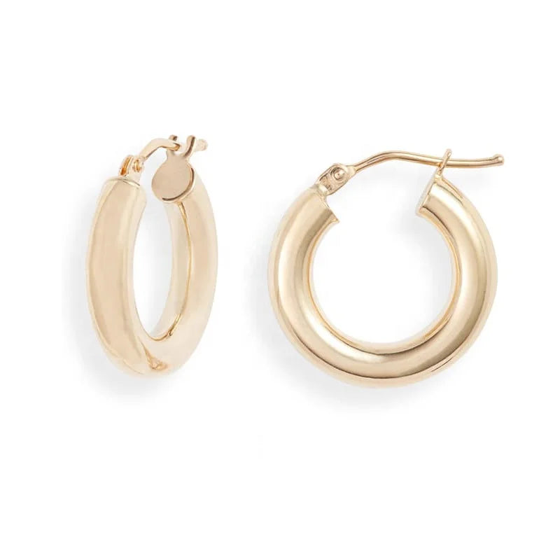 LOZRUNVE 925 Sterling Silver Gold Plated Plain Minimalist Smooth Chunky Hoop Earring
