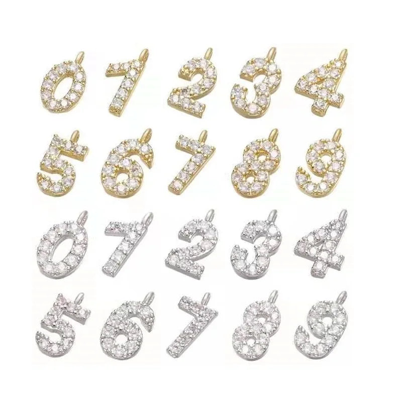 Digital Mini Arabic 0-9 Number Charms Pendant for DIY Necklace Bracelet Jewelry Making Accessory  Custom Personalize  CZ Charms