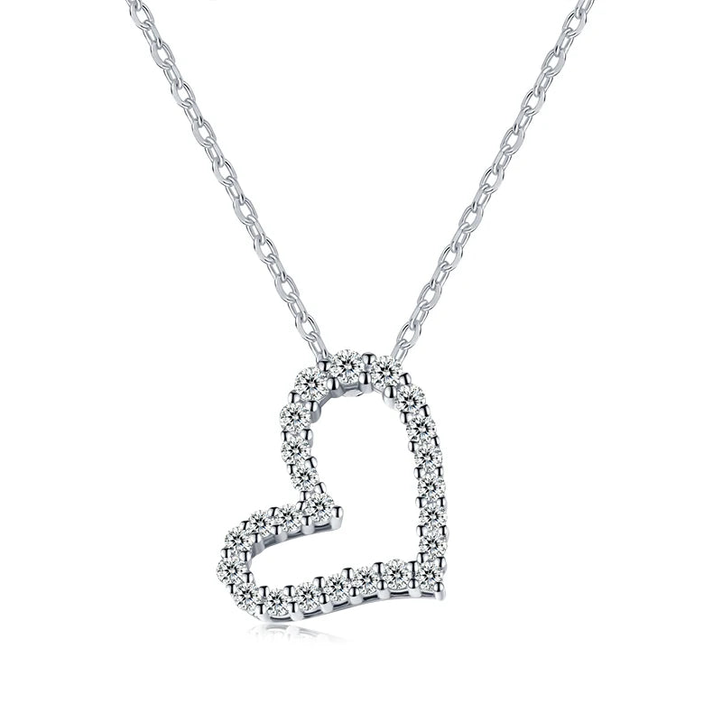 Custom Fashion 925 Sterling Silver Diamond Cubic Zirconia Couple Gift Pendant Heart Necklace