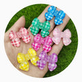 Bulk 100Pcs/Lot Fashion Lattice Transparent Bowknot Resin Cabochons Colorful Flat Back Bow Knot Crafts for DIY Scrapbook Decor