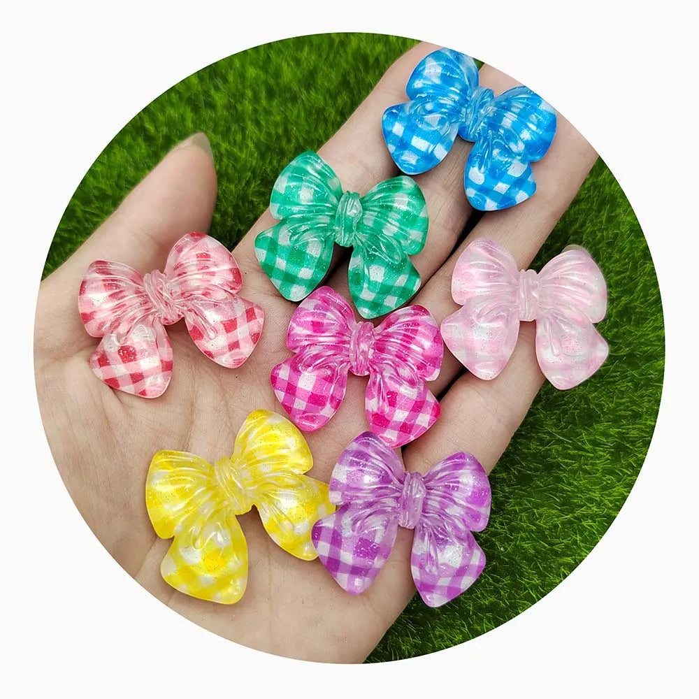 Bulk 100Pcs/Lot Fashion Lattice Transparent Bowknot Resin Cabochons Colorful Flat Back Bow Knot Crafts for DIY Scrapbook Decor