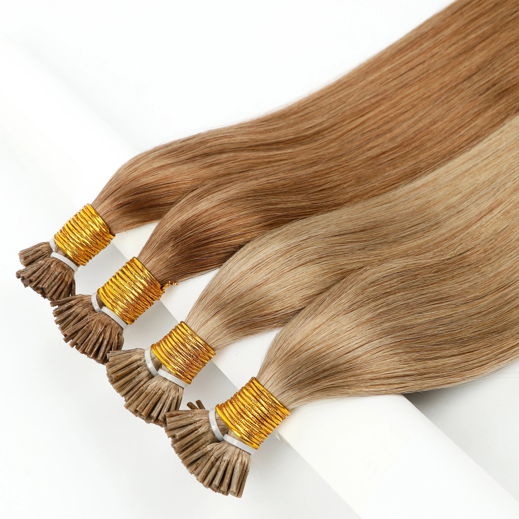 Human Hair Extension Light Color Straight Brown Micro Link I Tip Hair Extensions