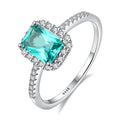 Fine Jewelry 925 Sterling Silver Square Gemstone Pave CZ Diamond Ring
