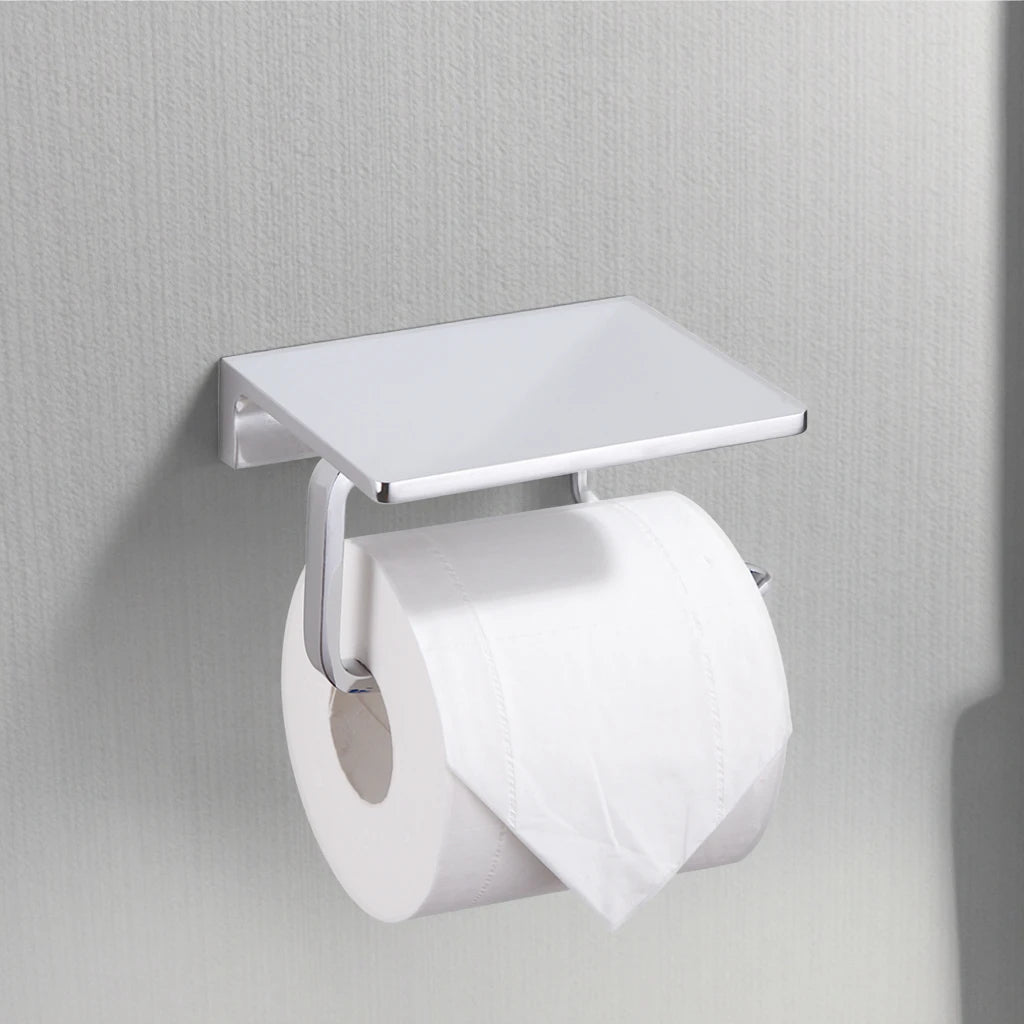 Modern Bathroom Hardware Set White Paper Mobile Phone Holder Antique Roll Holder with Shelf for Toilet Paper Wall Mount