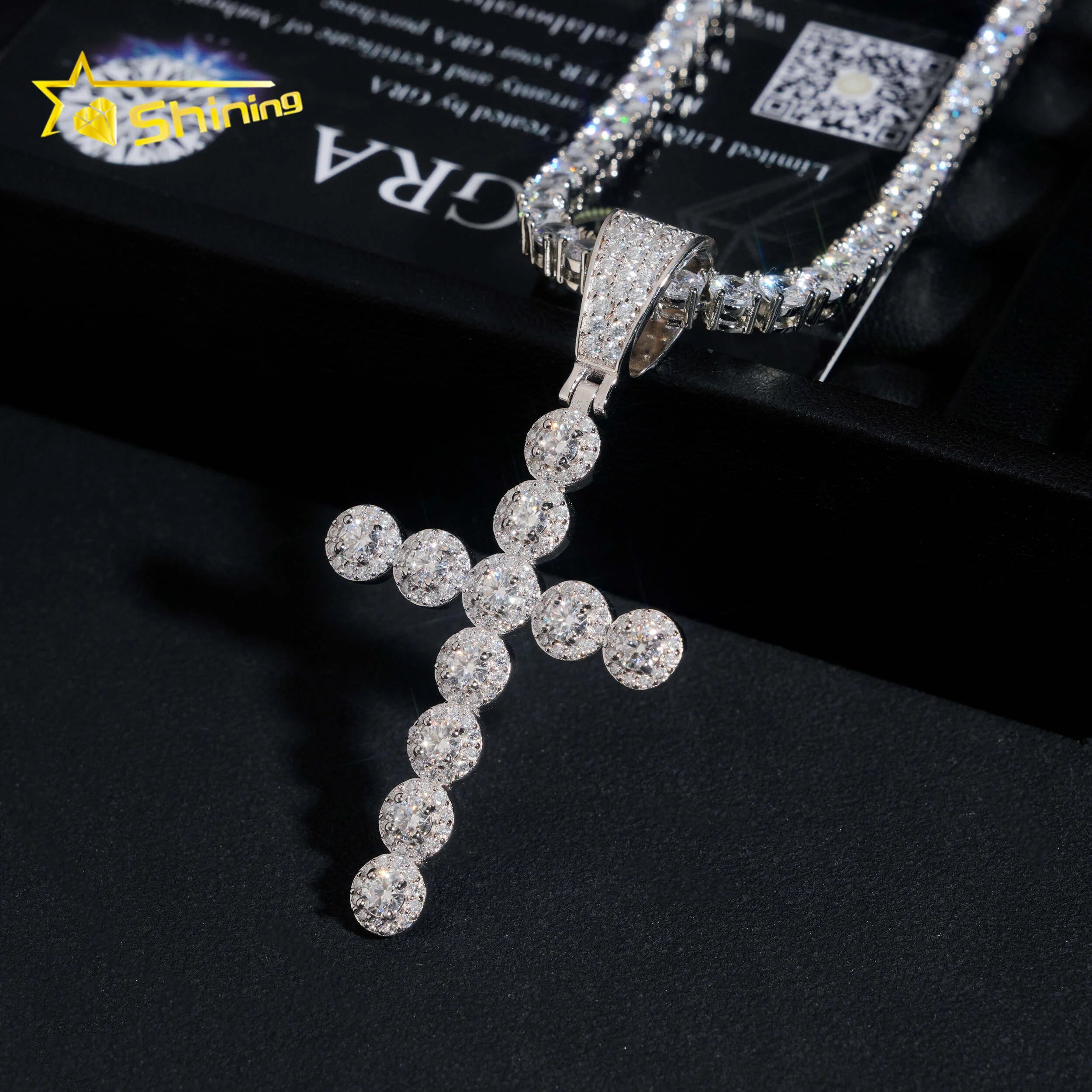 GRA Moissnaite Cluster Cross Charms Pendant Silver 925 Gold Plated Hip Hop Moissanite  Fine Jewelry Necklaces