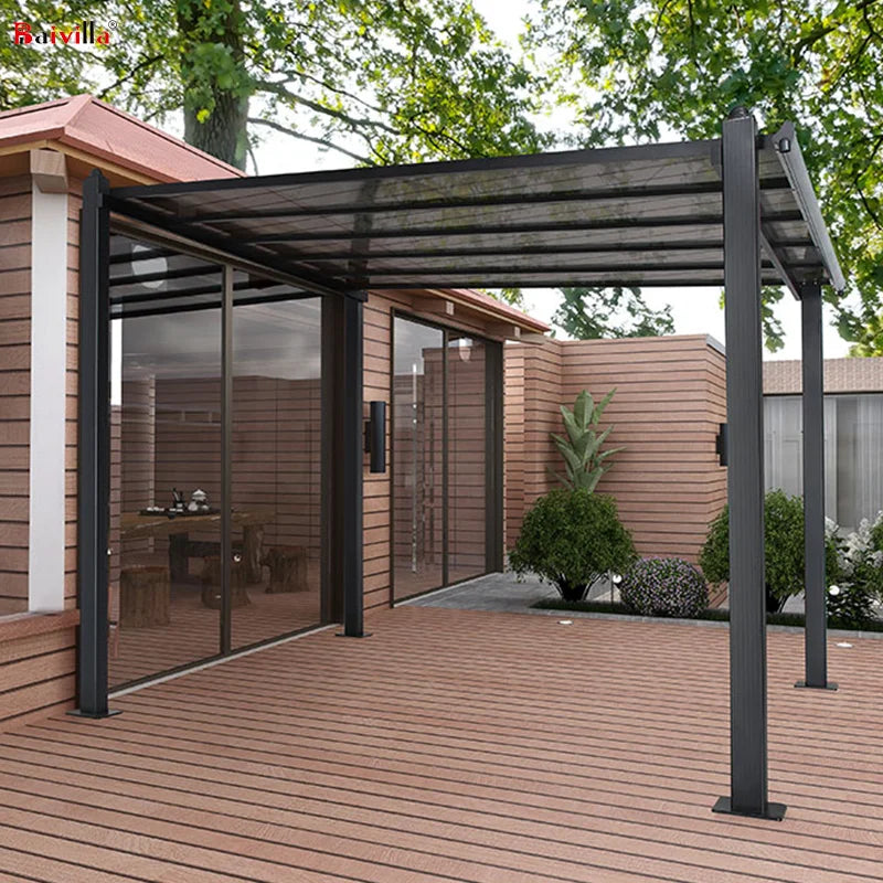 Modern Simple Aluminum Polycarbonate Outdoor Car Parking&Car Garage Terrace Cover Aluminum Posts Balcony Pergola Gazebo Pavilion